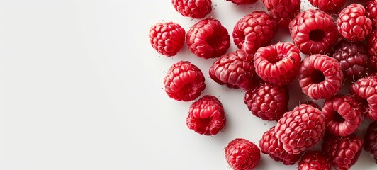 Raspberries fruit on white background with empty space