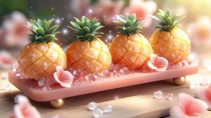 fresh fruit pattern with mangoes and pineapples