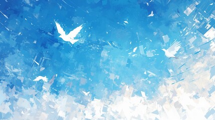 Canvas Print - 青空と白い鳥、水彩画12