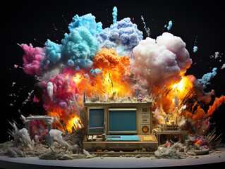 Wall Mural - beautiful chemistry experiment with colorful liquid and smoke, colorful test tube for science