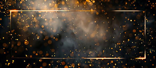Gold frame and light effect on a dark bokeh abstract background