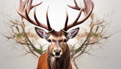 Illustrate a graceful deer with antlers, transparent background, PNG format
