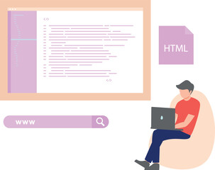 A boy is coding on a laptop.