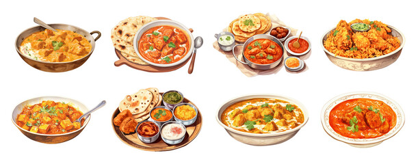 Sticker - Digital paint of Indian foods png cut out element set