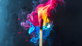 Matchstick burst colorful paint flame, ignite creativity imagination ideas