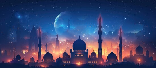 Wall Mural - Mosque Silhouette Under a Starry Night