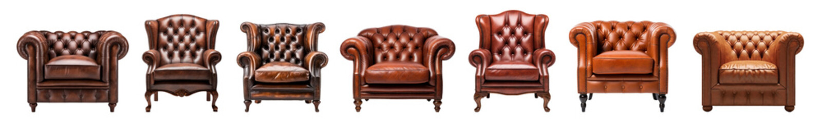 Poster - Vintage leather armchairs in row png set