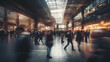 © Jet_Chaiyasing - Crowded public place with people passing by, traffic flow motion blur effect illustration.