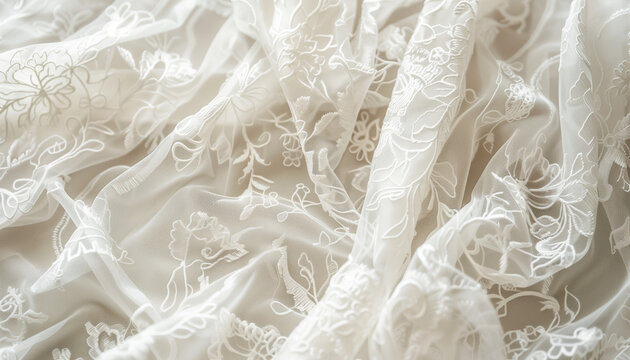 Bridal Lace Details: Exquisite White Patterns - Close-Up Shot, Minimalist Style - Elegant Wedding Textures - High-Quality Lace Imagery - Ideal for Bridal Design Inspiration