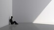 © CHOI POO - Silhouette of a person sitting alone in a minimalistic room with dramatic lighting, creating a powerful sense of solitude and introspection.