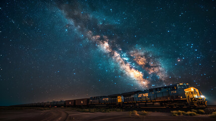 Wall Mural - A train is traveling through the night sky