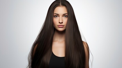 Wall Mural - Woman with beautiful long hair on white background 