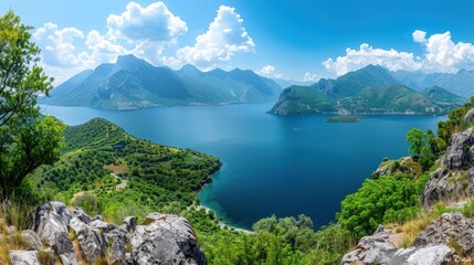 Wall Mural - Scenic Panoramic View of a Mountain Lake
