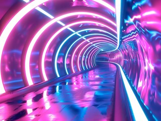 Wall Mural - A vibrant futuristic neon tunnel provides a visually abstract background suitable for wallpaper and best-seller designs