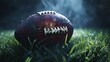 © growth.ai - American football placed on green grass with a dark backdrop, capturing the spirit of team sports and unity.