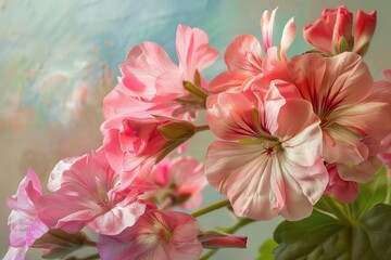 Canvas Print - Gentle pink geraniums in soft focus provide a soothing abstract wallpaper or background, prime for becoming a best-seller