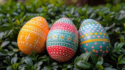 Wall Mural - easter eggs in grass