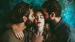© Dee - One Woman With Two Boyfriends Polyamorous Romance Trio Kissing
