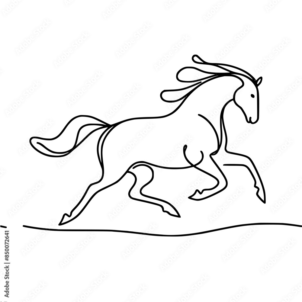 simple outline vector single line drawing of a horse in free motion ...