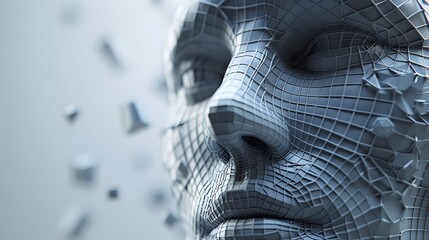 Wall Mural - white colored 3d model of a person's face with squared texture over it
