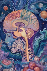 Wall Mural - a brain with different colors representing the positive effects of mindfulness on mental health