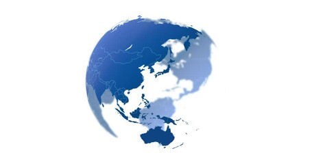 Leinwandbilder - Planet, earth and virtual map of continents with global network, population connection and spin. Digital world, satellite location and worldwide data for communication, travel and white background