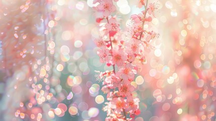 Poster - Defocused A dreamy pastel backdrop of cascading flowers 