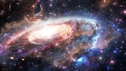 Wall Mural - a view from space to a spiral galaxy and stars universe seamless looping overlay 4k virtual video an