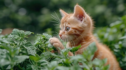 Wall Mural - cat in the grass