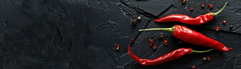 Wall Mural - fresh hot red chili pepper on a black background