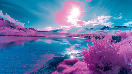 Wall Mural - A beautiful and serene scene of a beach with a purple sky