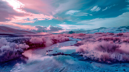 Wall Mural - A beautiful and serene scene of a beach with a purple sky