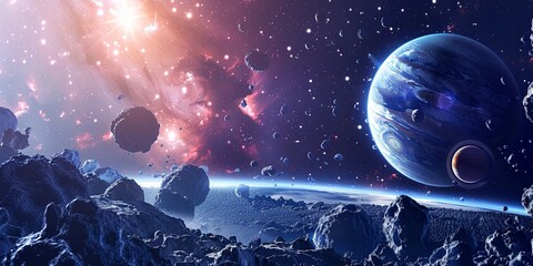 Fototapete - Space Exploration encompasses the scientific investigation and exploration of outer space, including the study of celestial bodies, the search for extraterrestrial life