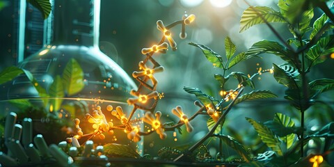 Fototapete - biotechnological innovations such as genetically engineered organisms, biopharmaceuticals, and bioinformatics tools, highlighting the convergence of biology, technology, and innovation