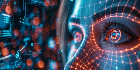 Fototapete - biometric technologies such as facial recognition, fingerprint scanning, and iris authentication, illustrating their applications in security, access control, and identity management