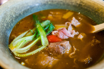 Wall Mural - Taiwanese famous food with sliced red braised beef noodles