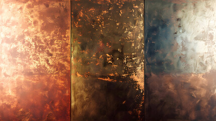 Wall Mural - Three pieces of metal with a brownish color and a rough texture