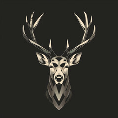 Stylized geometric deer head with large antlers against a dark background, blending nature's elegance with modern abstract art