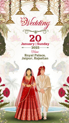 royal traditional elegant indian wedding ceremony invitation card with decorative and floral element