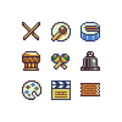 Poster - Sport pixel art style icons set, emoji. 8-bit sprite. Design for logo game, sticker, web, mobile app, badges and patches. Isolated vector illustration. Game assets.