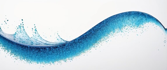 Abstract blue water wave splash with dynamic flow and motion on a white background, capturing energy and fluidity. Ideal for themes of freshness and purity.