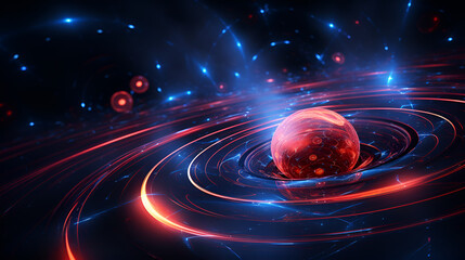 An abstract red ball floating in outer space.