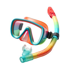 Colorful snorkeling mask and snorkel set isolated on white background. Dive equipment for underwater adventures. Vibrant and fun design.