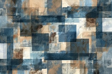 Wall Mural - Abstract geometric background with squares and rectangles in blue and brown colors - generative ai