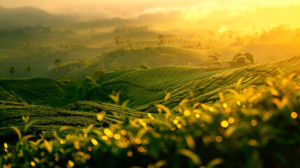 Wall Mural - Landscape tea plantation at morning dawn