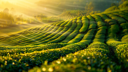 Wall Mural - Landscape tea plantation at morning dawn