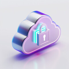 Poster - A digital cloud icon with a padlock, symbolizing secure cloud storage and data protection in a sleek, modern design