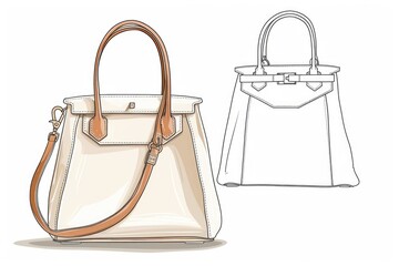 Wall Mural - A close-up shot of a handbag and purse placed side by side on a plain white background