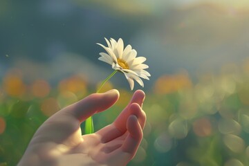 Wall Mural - A person holds a white flower in their hand