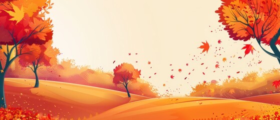 Wall Mural - Autumn landscape with vibrant trees and copy space